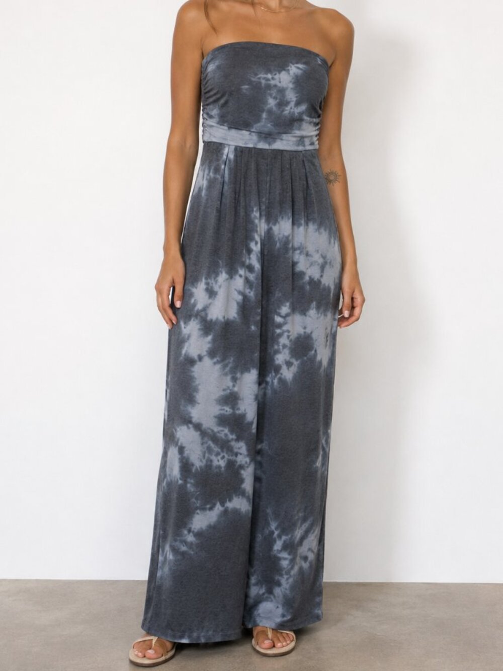 Antistar Gray Tie-Dye Strapless Wide Leg Jumpsuit | Size Small